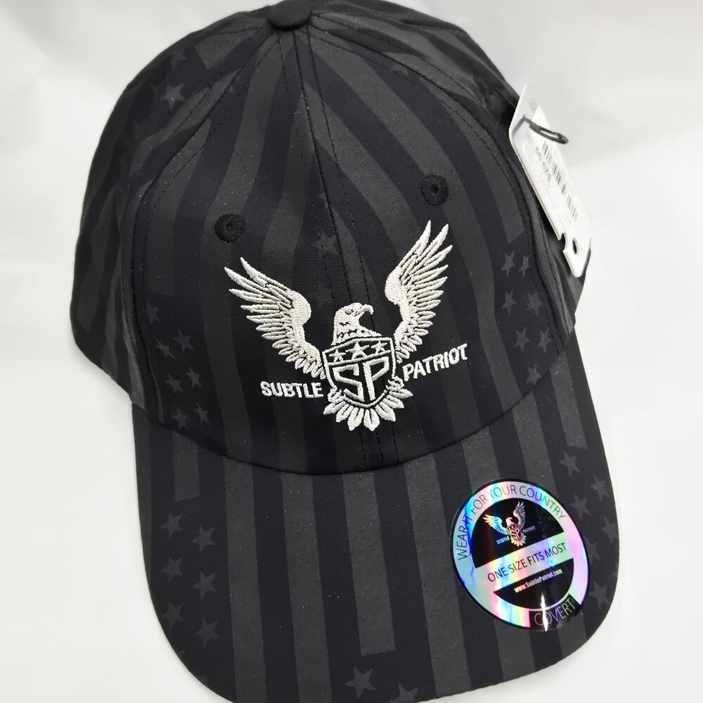 NWT SUBTLE PATRIOT BUCKLE HAT BLACK/WHITE STARS & STRIPES PATRIOTIC OSFA $30
